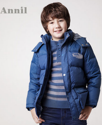 安奈儿童装 保暖羽绒外套 2013秋冬新款带帽中长