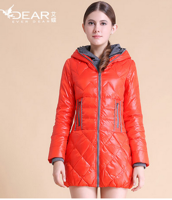 2013冬新中长款修身淑女连帽假2件套羽绒服女潮