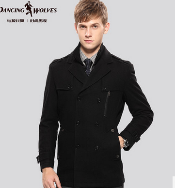 与狼共舞羊呢大衣 冬款新品可脱卸领外套