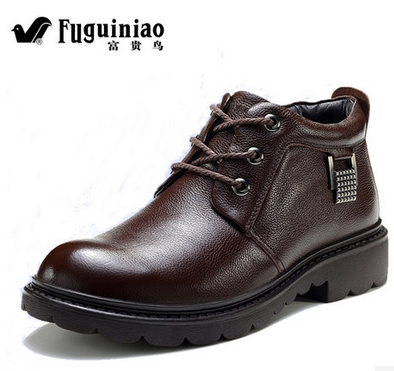 富贵鸟新款休闲男鞋冬季加毛绒棉鞋真皮鞋保暖