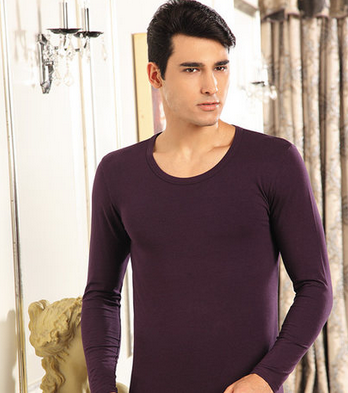 好波 莱卡棉圆领男士秋衣秋裤薄款