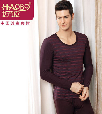 好波时尚字母条纹男士莫代尔秋衣长袖长裤套装
