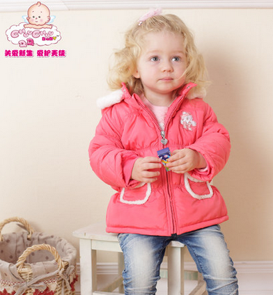 丑丑童装 女宝宝加厚保暖棉袄幼儿棉衣女童带帽