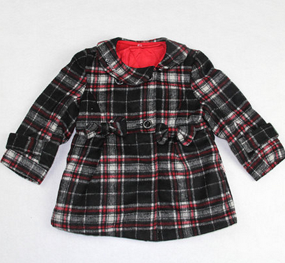 阳光鼠童装 女童翻领格子毛呢大衣