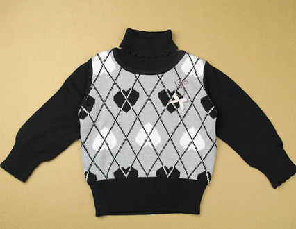 阳光鼠冬季婴童装 秋冬女童针织印花翻领百搭休