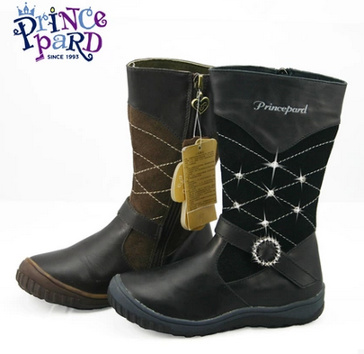 太子豹 全真皮童靴 水钻潮款 棉靴