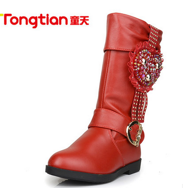 童天冬季新款 水钻花朵中筒女儿童 小童加绒二棉