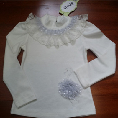 歌楹童装2014秋装蕾丝花边女童打底衫