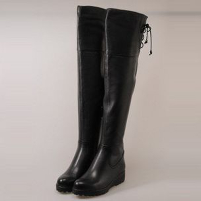 Bex女鞋黑色皮质高筒靴
