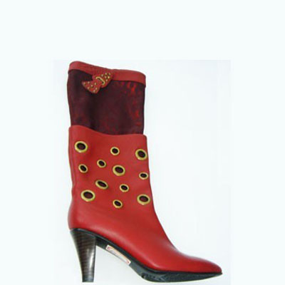 特丰鸟高跟中筒靴