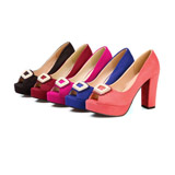 唯美粗跟低帮鱼嘴高跟鞋