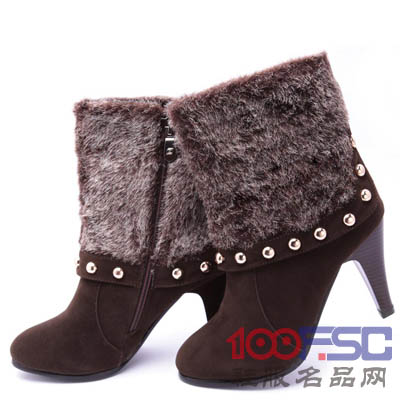 特斯亚毛毛高跟短靴