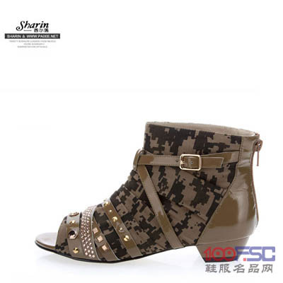 香尔莲鱼嘴卡其色女夏季女凉鞋