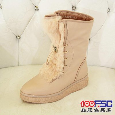 甘蒂兔毛拼料糖果色真皮长靴雪地靴