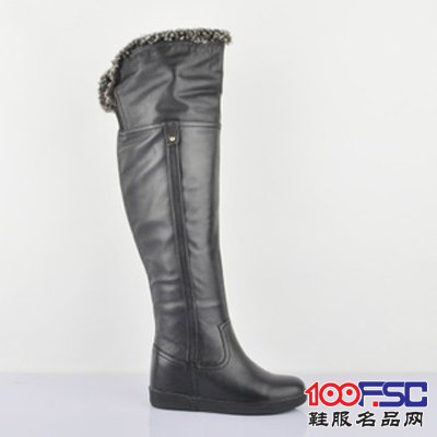 甘蒂过膝牛皮长靴绒里内增高专柜