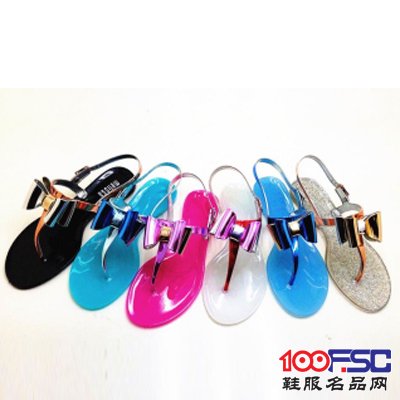 Maleessa电镀色差平底果冻色彩舒适女凉鞋