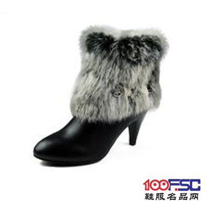 苏依妮莎真皮羊毛时尚高跟短靴