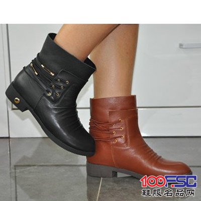 贵之族黑色、红棕低跟女鞋短靴