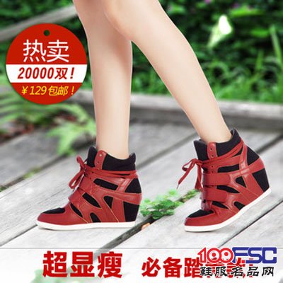 红火鸟女士增高鞋坡跟鞋高帮运动鞋