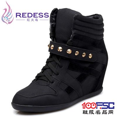 红火鸟春季新款潮鞋魔术贴奥康内增高单鞋运动休闲高帮鞋