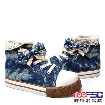 卡卡童鞋松紧带布面蝴蝶结蕾丝挽边帆布休闲鞋