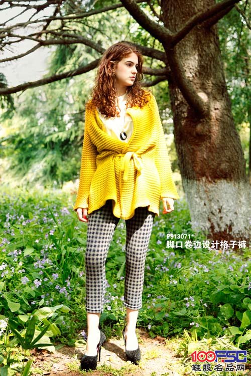 吉利富脚口卷边设计格子裤