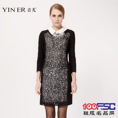 YIENR音儿影儿专柜2014春新款高端女装黑色连衣裙