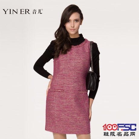 YINER音儿影儿专柜正品秋冬玫红羊毛连衣裙