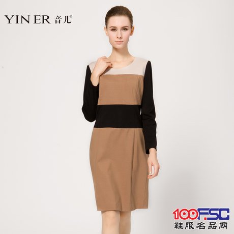 YINER音儿影儿 春季驼色拼接气质连衣裙