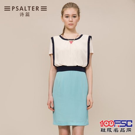 诗篇夏装新款专柜正品修身中腰显瘦拼接连衣裙