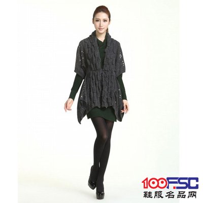 诺琪深灰色亮片短袖针织开衫