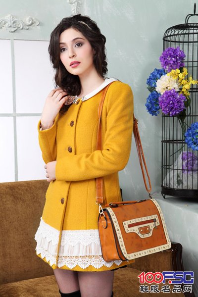 时尚主播柠檬黄冬季呢大衣
