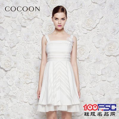 可可尼2014夏专柜同款甜美礼服裙裹胸修身棉质连衣裙