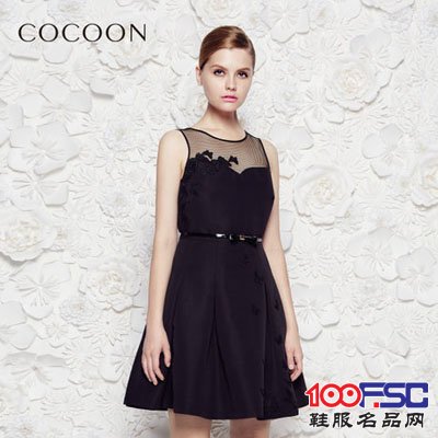 可可尼2014夏专柜同款短袖修身显瘦礼服裙百搭连衣裙