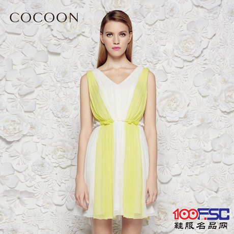 可可尼2014夏专柜同款修身桑蚕丝裙真丝无袖连衣裙