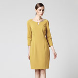 卡雷尔 2014春夏新款经典纯色职业修身七分袖一步连衣裙