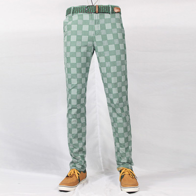 优安凯绿色格子休闲长裤