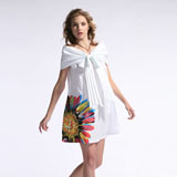 金舶莱2010夏款女装彩色向日葵印花白裙