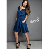 贝黎女装2013春夏装宝石蓝色加袋收腰连衣裙