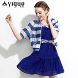 亦谷2014夏新品时尚运动百搭条纹五分袖短外套防晒衫