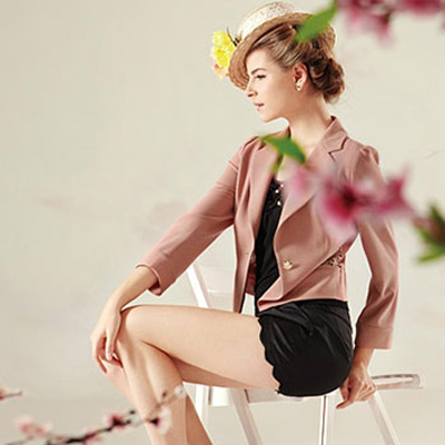 图案Pattein粉红7芬袖短款小西装