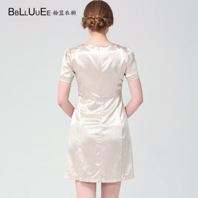 粉蓝衣橱专柜正品2014夏装新款女装通勤五分袖勾花镂空连衣裙