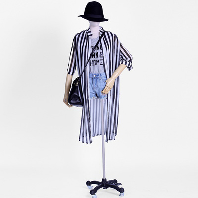 心靡女装2014春夏装条痕中袖开衫