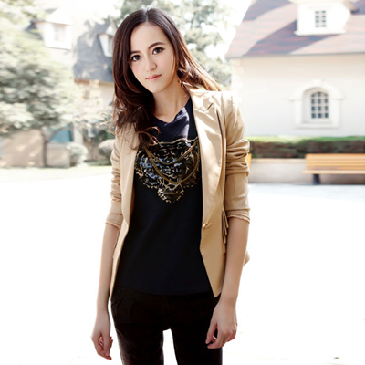 迪薇娜春秋季杏色休闲西装