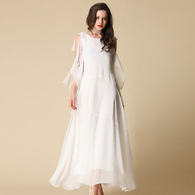 爱妮格女装2014春夏装全白飘仙连衣裙