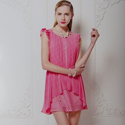 樱子亮金2014夏季新款女装 短袖连衣裙子专柜正品雪纺裙