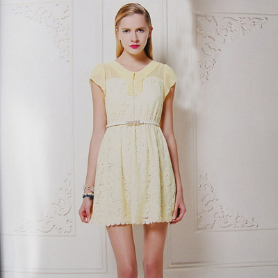 樱子亮金2014新款欧洲站女装夏装雪纺裙修身裙短袖连衣