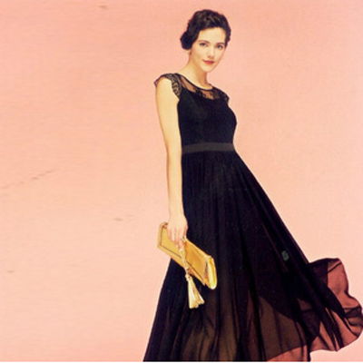 桑索2013夏装格纹时尚高档品牌雪纺圆领高腰女装连衣裙