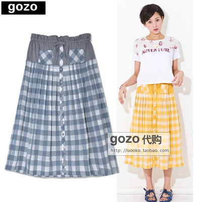 gozo专柜代购2014夏新款百褶格子长裙