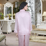 HOFO高档丝绸女士新品桑蚕丝长袖睡衣套装真丝粉色提花大码两件套